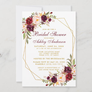 Vrijgezellenfeest Burgundy Floral Geometric Gold Kaart