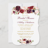 Vrijgezellenfeest Burgundy Floral Gold Invitation  Kaart (Voorkant)