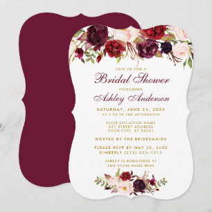 Vrijgezellenfeest Burgundy Floral Gold Invitation  Kaart