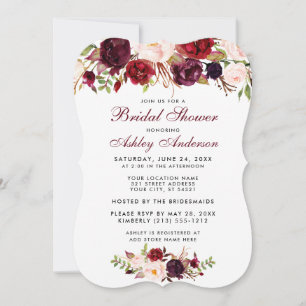 Vrijgezellenfeest Burgundy Floral Invitation BWR Kaart