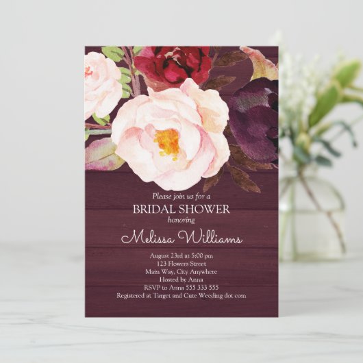 vrijgezellenfeest Burgundy Marsala Wood Rustic Boh Kaart (Staand voorkant)