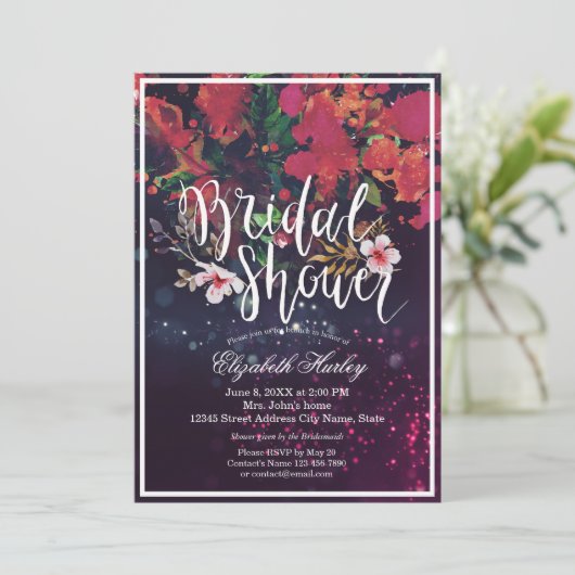 Vrijgezellenfeest Burgundy Red Floral Paarse Licht Kaart (Staand voorkant)