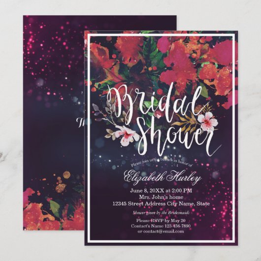 Vrijgezellenfeest Burgundy Red Floral Paarse Licht Kaart (Voorkant / Achterkant)