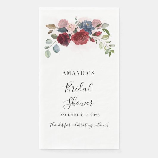 Vrijgezellenfeest Burgundy Rustic Floral Custom Servet (Voorkant)