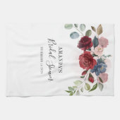 Vrijgezellenfeest Burgundy Rustic Floral Custom Theedoek (Horizontaal)