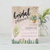 Vrijgezellenfeest Cactus Gold Glitter Glamoureus G Kaart (Staand voorkant)