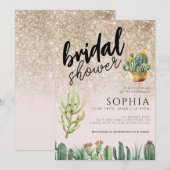 Vrijgezellenfeest Cactus Gold Glitter Glamoureus G Kaart (Voorkant / Achterkant)