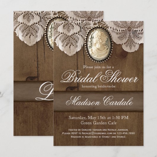 Vrijgezellenfeest Cameo Brooch Lace Kaart (Voorkant / Achterkant)