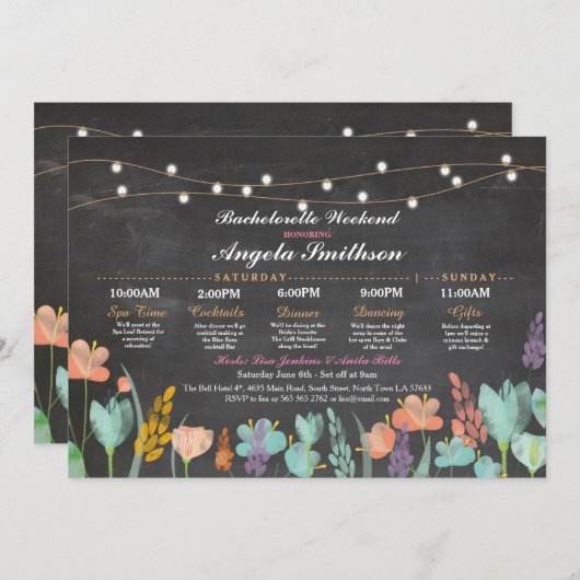 Vrijgezellenfeest Chalk Floral Itinerary Bachelore Programmakaart (Voorkant / Achterkant)