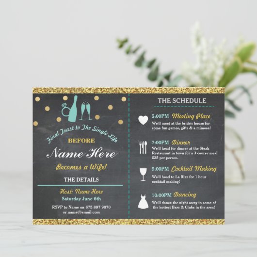 vrijgezellenfeest Chalk Itinerary Bachelorette Gol Programmakaart (Staand voorkant)