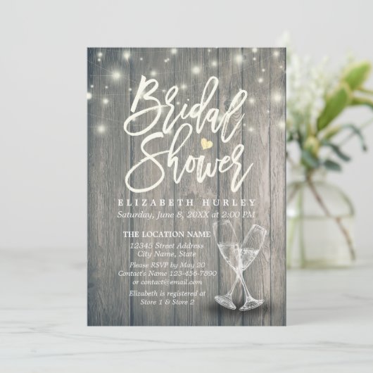 Vrijgezellenfeest Champagne Glasses Wood String Li Kaart (Staand voorkant)