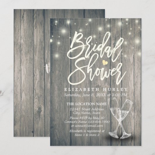 Vrijgezellenfeest Champagne Glasses Wood String Li Kaart (Voorkant / Achterkant)