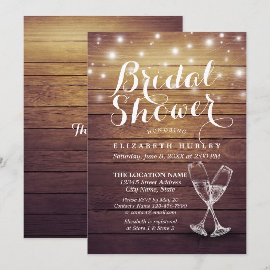 Vrijgezellenfeest Champagne Glasses Wood String Li Kaart (Voorkant / Achterkant)