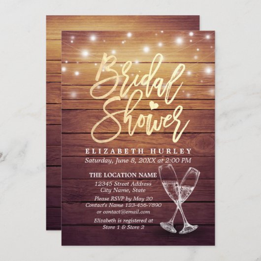 Vrijgezellenfeest Champagne Glasses Wood String Li Kaart (Voorkant / Achterkant)