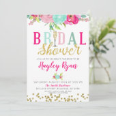 Vrijgezellenfeest Champagne Pink & Mint Flowers Kaart (Staand voorkant)