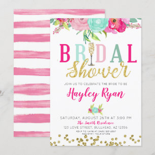 Vrijgezellenfeest Champagne Pink & Mint Flowers Kaart