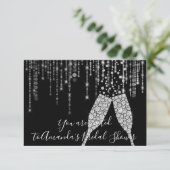 Vrijgezellenfeest Champaigne Glass Bubbles Silver Kaart (Staand voorkant)