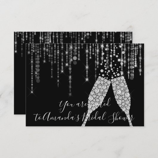 Vrijgezellenfeest Champaigne Glass Bubbles Silver Kaart (Voorkant / Achterkant)