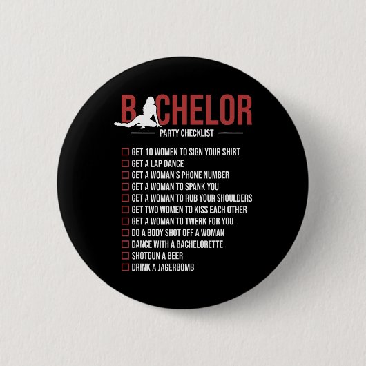 Vrijgezellenfeest Checklist Funny Bruidegom Bachel Ronde Button 5,7 Cm (Voorkant)