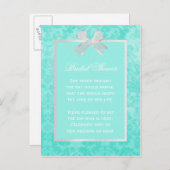 Vrijgezellenfeest Chic Aqua Damask Girly White Bow Uitnodiging Briefkaart (Voorkant / Achterkant)