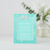 Vrijgezellenfeest Chic Aqua Damask Girly White Bow Uitnodiging Briefkaart (Staand voorkant)