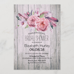 Vrijgezellenfeest Chic Boho Floral Feather Rustic Kaart