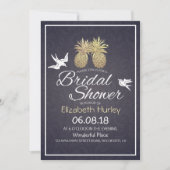 Vrijgezellenfeest Chic Gold Pineapple Couple Navy Kaart (Voorkant)