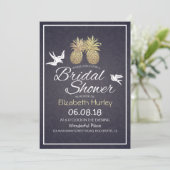 Vrijgezellenfeest Chic Gold Pineapple Couple Navy  Kaart (Staand voorkant)