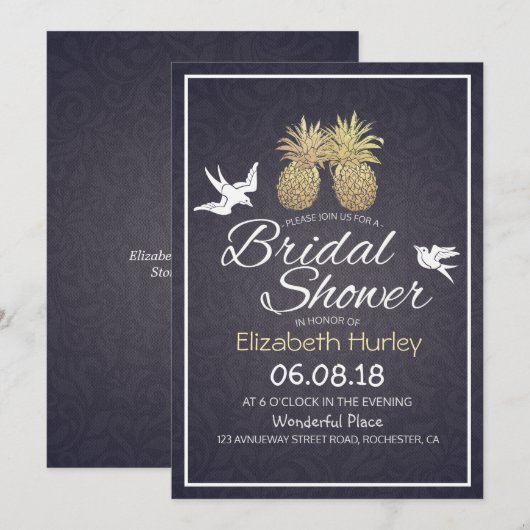 Vrijgezellenfeest Chic Gold Pineapple Couple Navy  Kaart (Voorkant / Achterkant)