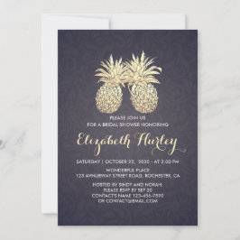 Vrijgezellenfeest Chic Gold Pineapple Couple Navy  Kaart