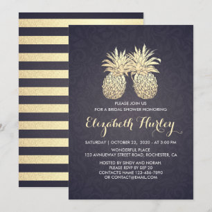 Vrijgezellenfeest Chic Gold Pineapple Couple Navy  Kaart