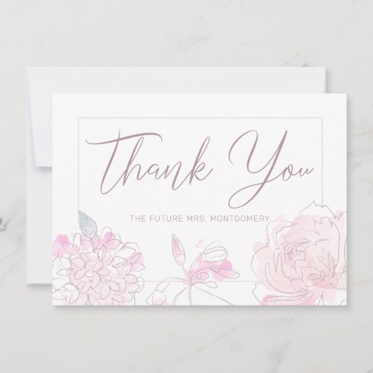 vrijgezellenfeest Chic Waterverf Blush Pink Floral Bedankkaart (Voorkant)