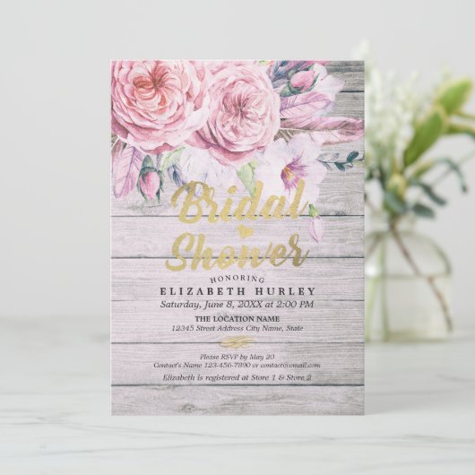 Vrijgezellenfeest Chic Waterverf Boho Floral Feath Kaart (Staand voorkant)