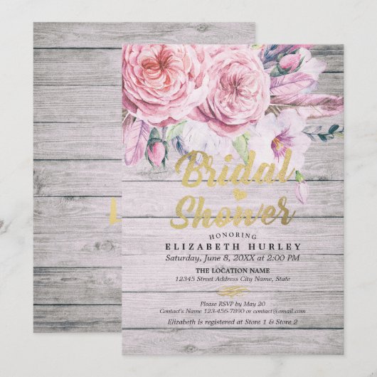 Vrijgezellenfeest Chic Waterverf Boho Floral Feath Kaart (Voorkant / Achterkant)