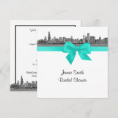 Vrijgezellenfeest Chicago Skyline Etched BW Aqua S Kaart (Voorkant / Achterkant)