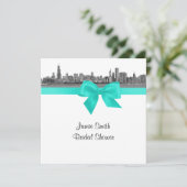 Vrijgezellenfeest Chicago Skyline Etched BW Aqua S Kaart (Staand voorkant)