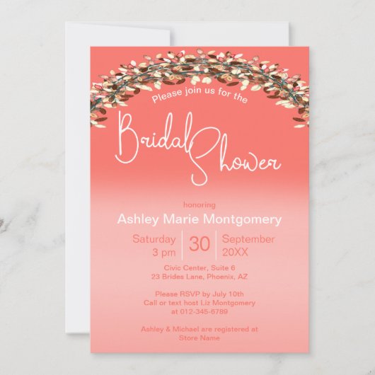 Vrijgezellenfeest chique levende koraal ombre blad kaart (Voorkant)