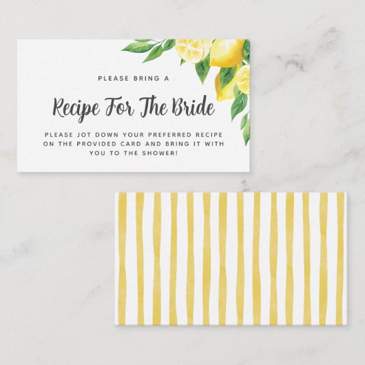 Vrijgezellenfeest Citroen Thema Recept Aanvraag Ka Informatiekaartje (Voorkant / Achterkant)