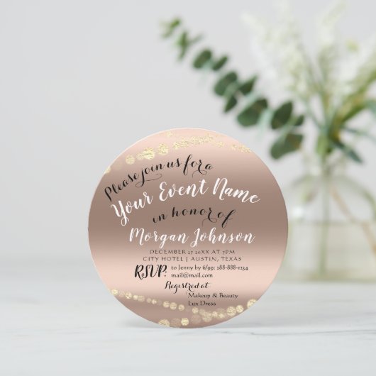 Vrijgezellenfeest Confetti Roos Gold Kaart (Staand voorkant)