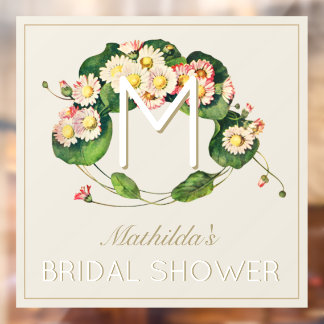 Vrijgezellenfeest Daisies Wreath Girl Monogram Raamsticker