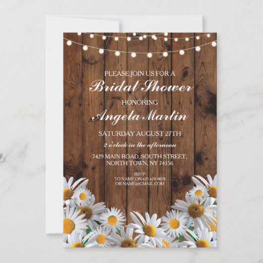 vrijgezellenfeest Daisy Wood Rustic Floral Invite Kaart (Voorkant)