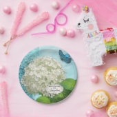 Vrijgezellenfeest Damask White Hydrangea Butterfly Papieren Bordje (Feest)