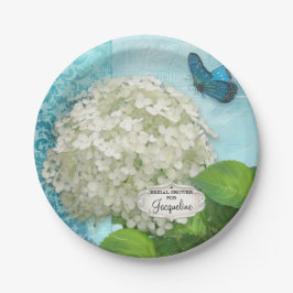 Vrijgezellenfeest Damask White Hydrangea Butterfly Papieren Bordje