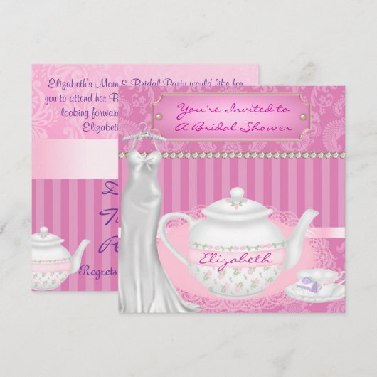 vrijgezellenfeest Damasontwerp theepot- en Teacup- Kaart (Voorkant / Achterkant)