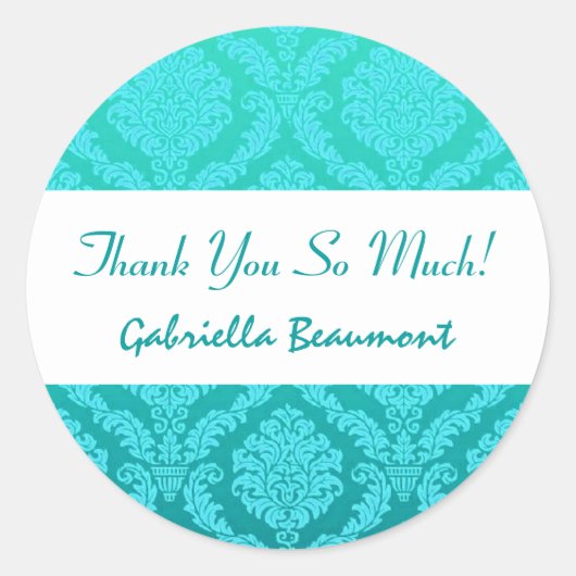 Vrijgezellenfeest Dank u Aqua en Blauwgroen Damask Ronde Sticker (Voorkant)