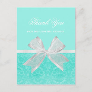 Vrijgezellenfeest Dank u Chic Aqua Damask White Bo Briefkaart