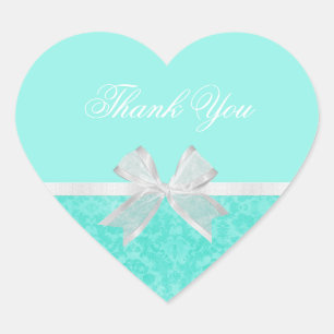 Vrijgezellenfeest Dank u Chic Aqua Damask White Bo Hart Sticker