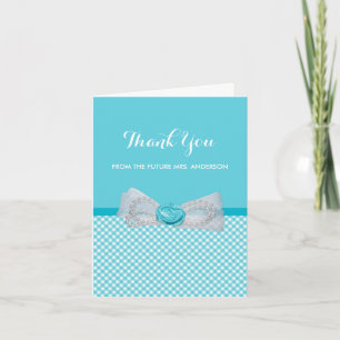Vrijgezellenfeest Dank u Chic Aqua Gingham Cute Bo Bedankkaart