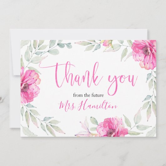 Vrijgezellenfeest Dank u Roze Botanische Bloemen Bedankkaart (Voorkant)