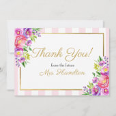 Vrijgezellenfeest Dank u Roze en Gouden Bloemen Bedankkaart (Voorkant)